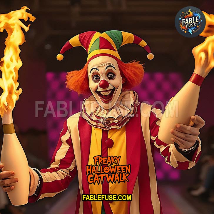 The Crazy Clown is juggling fire.