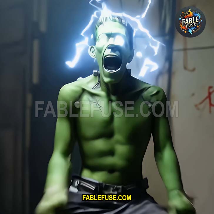 Frankenstein is shocked with electricity to come alive and fulfill his destiny.