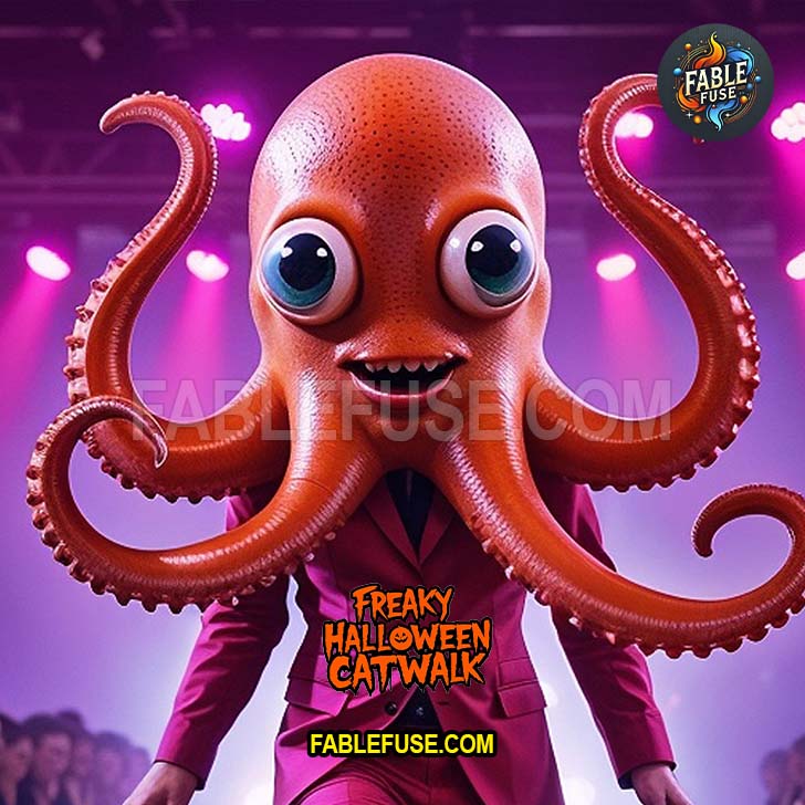 Octopus Head and his tentacles are swirling wide down the catwalk.