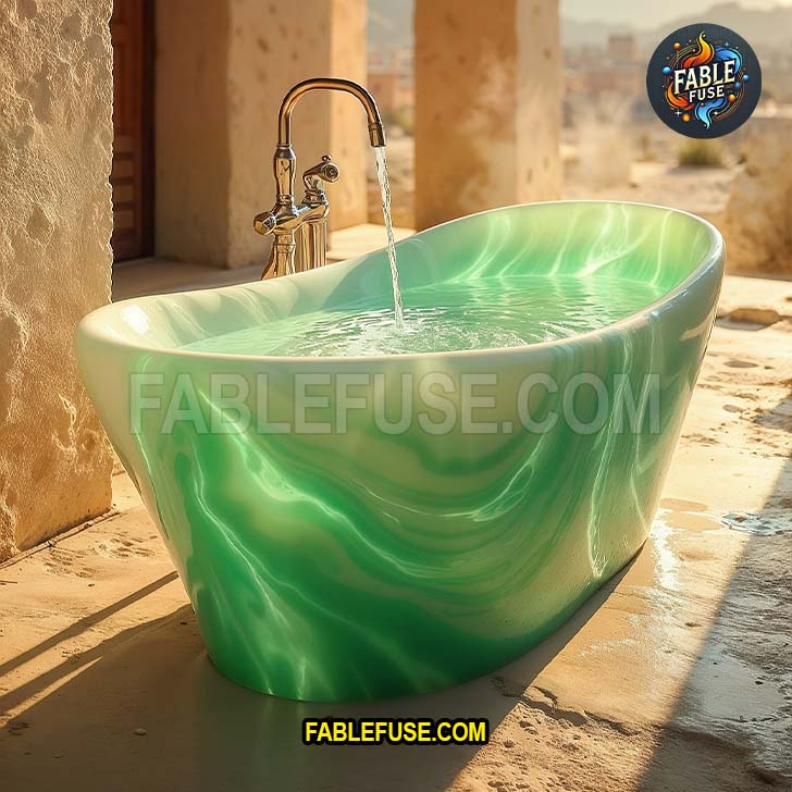 Ah yes, the “I bathe exclusively in enchanted mouthwash” tub. Crafted from what looks suspiciously like polished green onyx, this mystical masterpiece radiates minty fresh energy and possibly the power to repel both stress and unsolicited advice from in-laws.