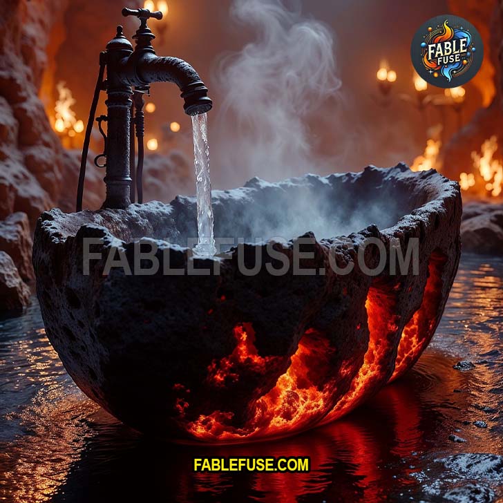 Introducing the Lava Rock Luxury Tub, for those who like their bath with a side of danger. Carved from molten ambitions and possibly cooled obsidian or volcanic scoria, this is the only bathtub that comes with a fire extinguisher and a waiver. Dip in... if you dare.