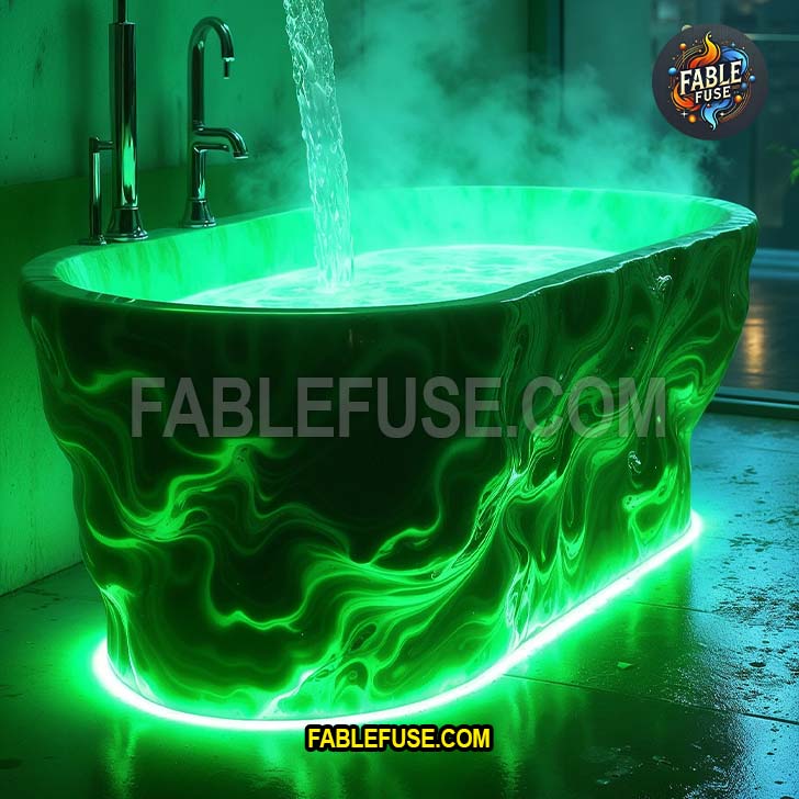 This glowing green bathtub looks like it was carved from pure malachite by a wizard who got into LED lighting and absolutely refuses to take a normal bath like the rest of us.