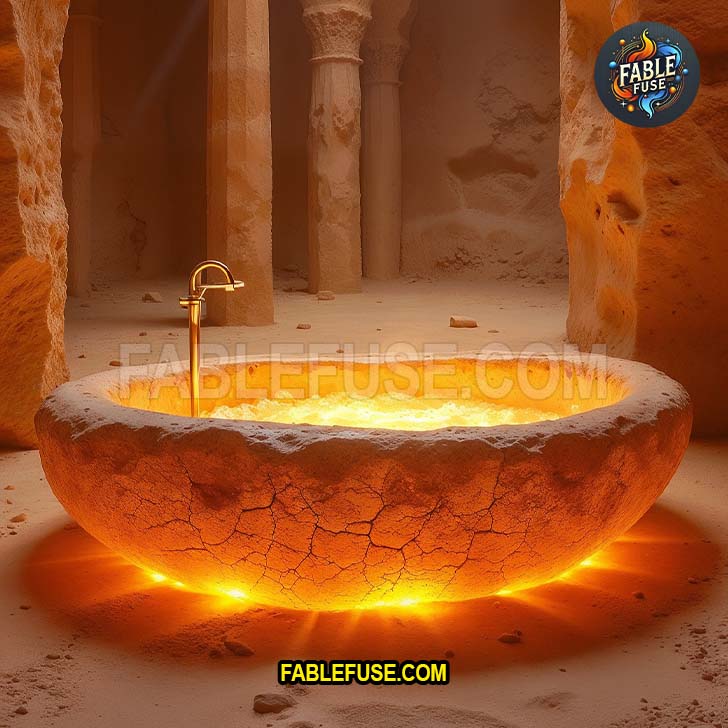 Forged from what looks like volcanic tuff and maybe dragon dandruff, this tub glows like it's got a sunburn and dares you to take a dip without summoning an ancient deity or mildly concerning your plumber.