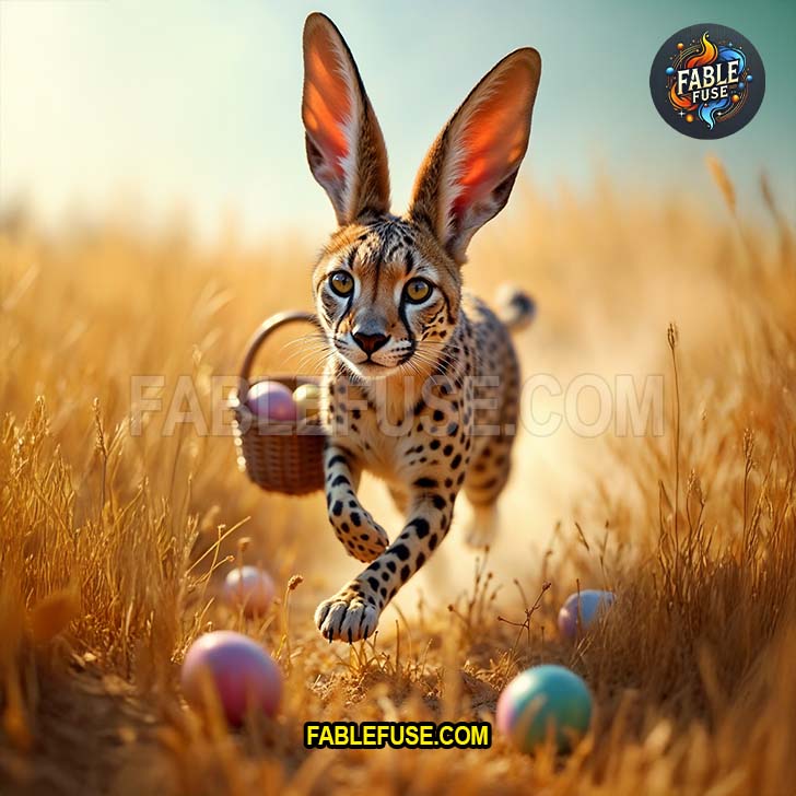Speeding through golden grasses this cheetah bunny hybrid delivers eggs with unmatched swiftness and stealth.