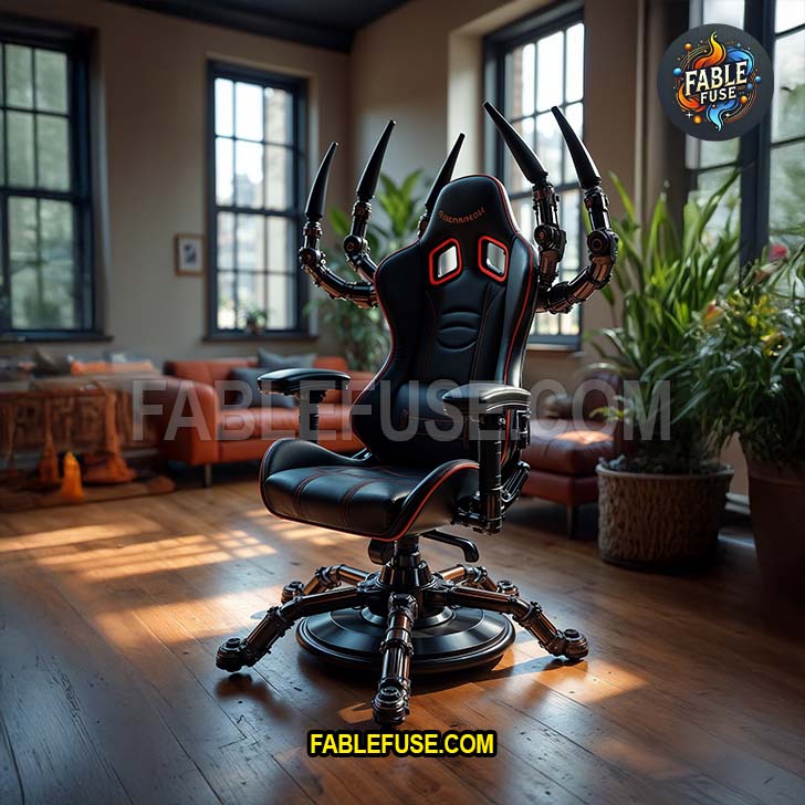 This is not a chair, it's a boss fight with lumbar support. Comes with six mechanical limbs for snack retrieval, minor intimidation, and light typing assistance.