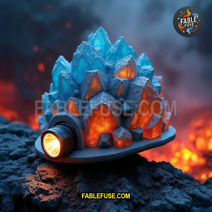 This crystal helmet looks like it was forged during a custody battle between a glacier and a volcano, and neither parent got full control of the fashion sense.