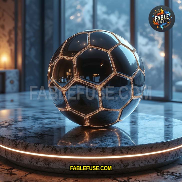 A black, energy-pulsing soccer ball resembling dark matter, suspended in a zero-gravity training pod with a starship visible through the station window.