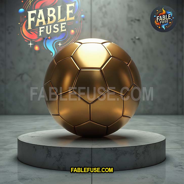 A flawlessly smooth soccer ball made of solid gold, glowing under a spotlight as it rests alone on a pedestal inside a stark concrete industrial vault.