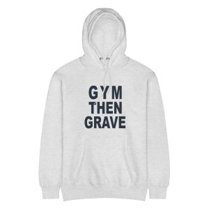 GYM THEN GRAVE - WHITE LETTERS - Unisex premium mid-weight hoodie
